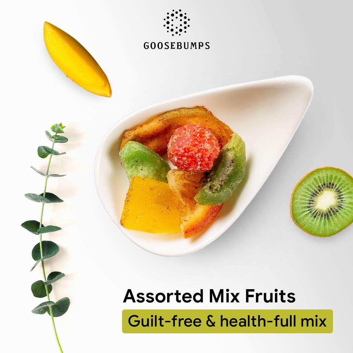 Goosebumps Assorted Masala Fruits | Dehydrated Mix Fruits - Orange, Mango, Kiwi, Pomelo, Guava & Plums | Chatpata Dried Fruits Healthy Snack for kids and adults | 150 gms