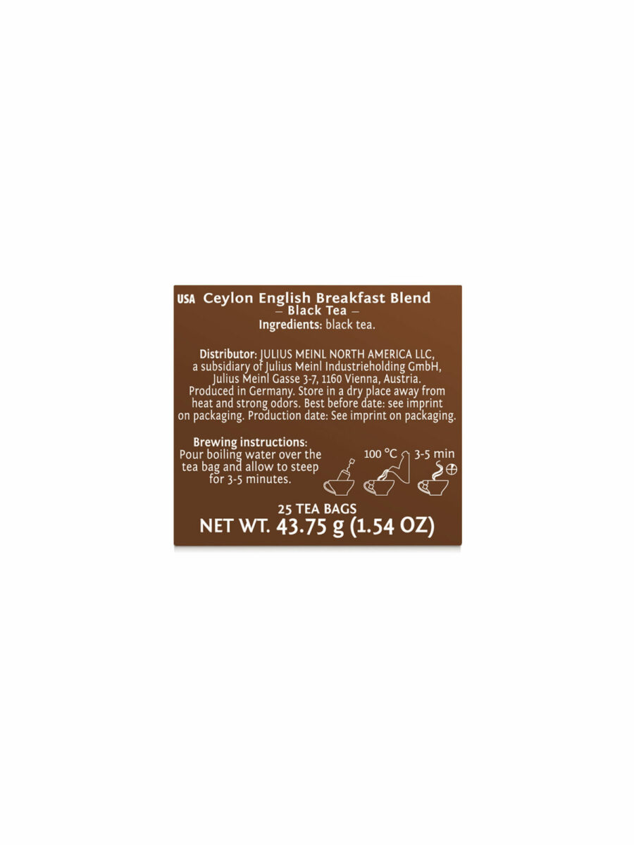 JULIUS MEINL Ceylon English Breakfast Blend, 43.75g (Pack of 25 Tea Bags | Black tea | Imported Tea Bags)