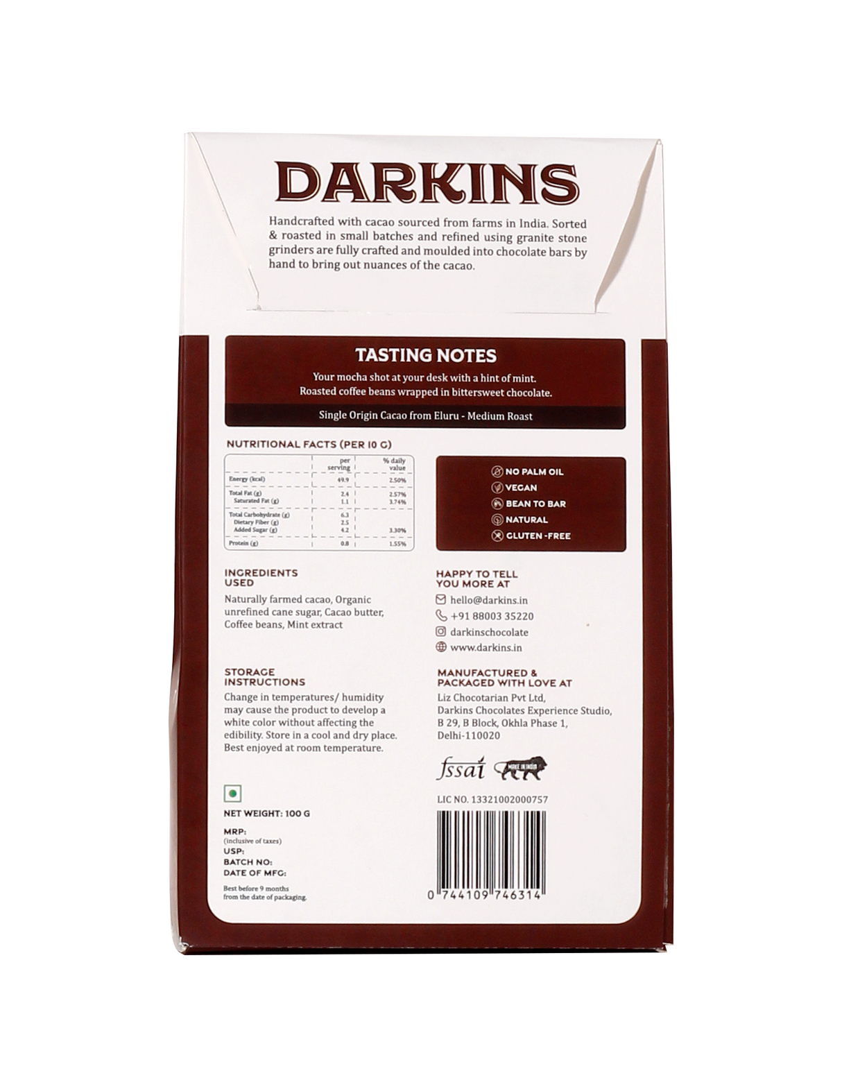 Darkins Chocolate Pebbles - Mint - O - Coffee, 50g