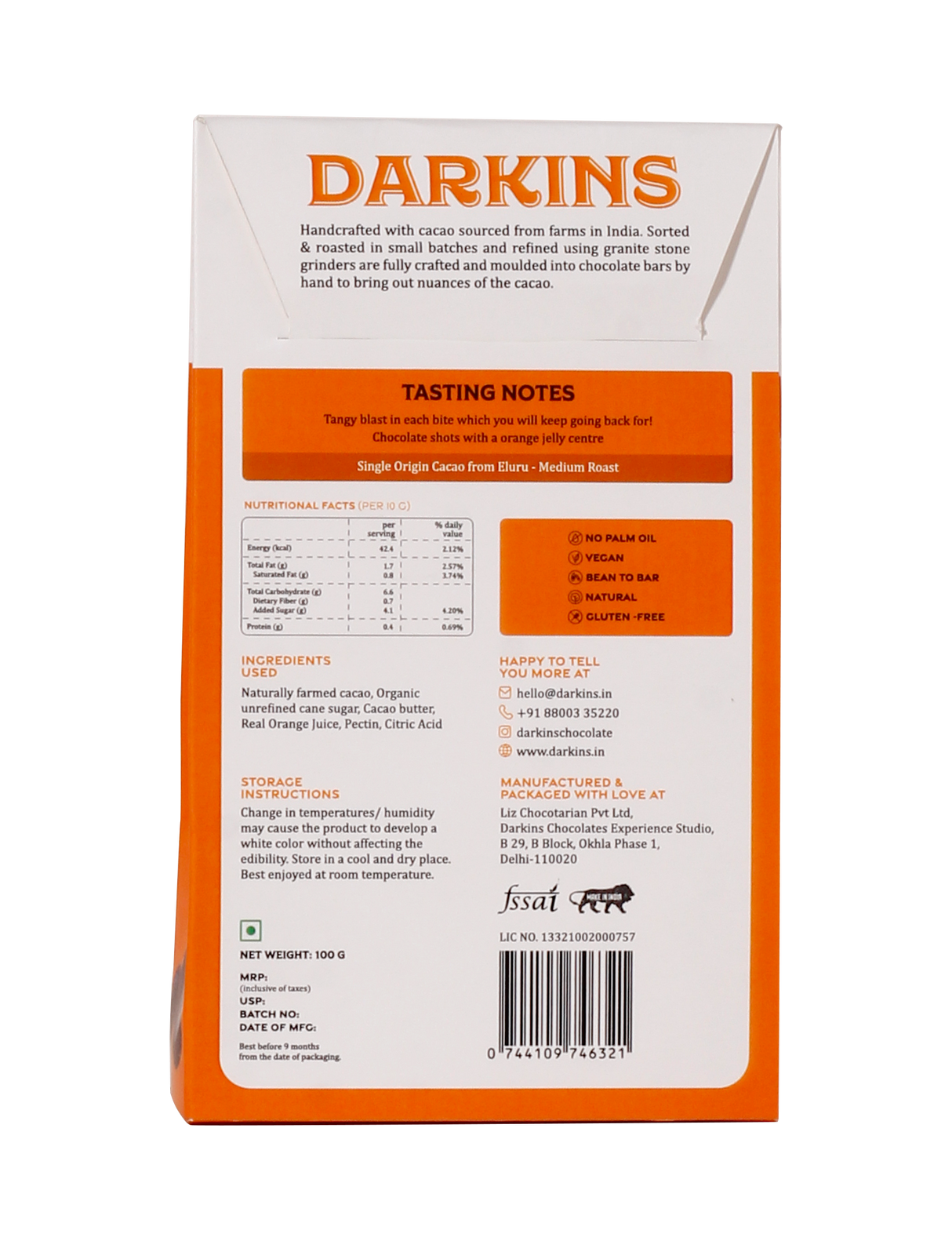 Darkins Chocolate Pebbles - Citrus Blast, 50g