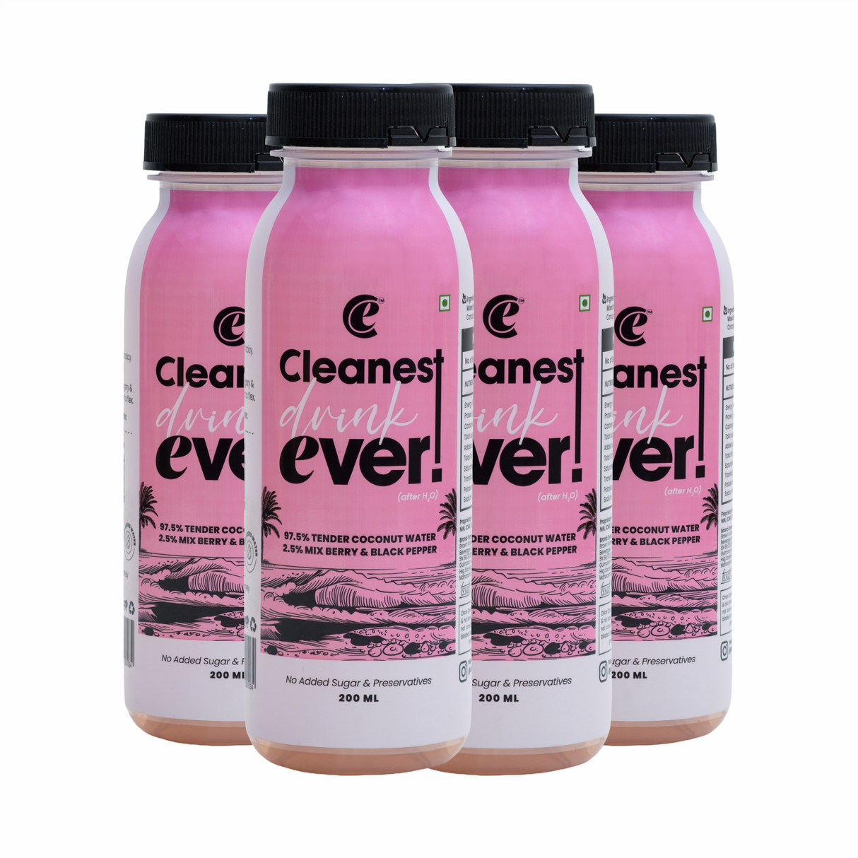 100% Natural Mix Berry Black Pepper Tender Coconut Water - 200ml, Pack of 4 (No Added Sugar, No Preservatives)