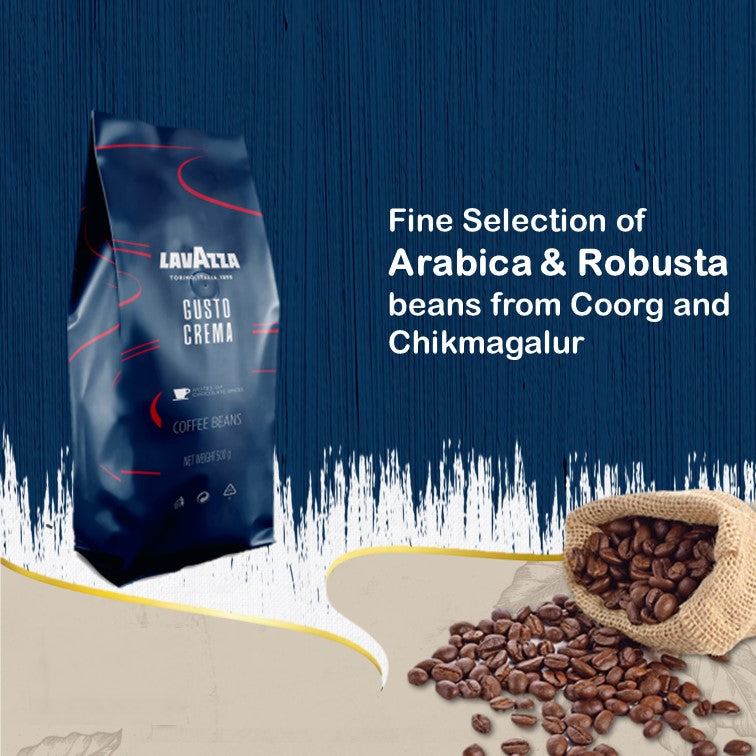 Lavazza Gusto Crema | Roasted Coffee Beans | Blend of Arabica & Robusta| Medium Roast | 500g