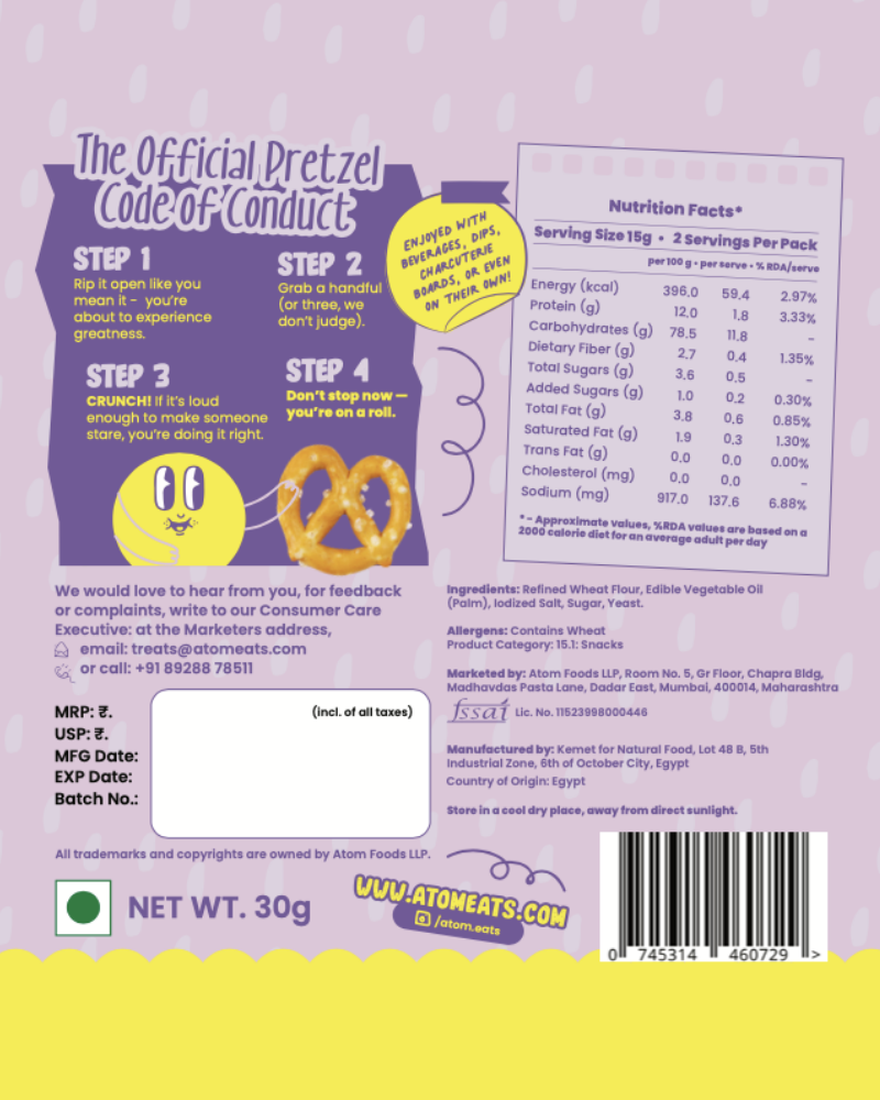 Atom Eats Salted Pretzel Mini Knots, 30g