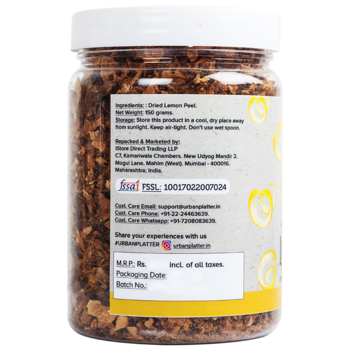 Urban Platter Dried Lemon Peel, 150g / 5.2oz [Premium Quality, Zesty & Aromatic]