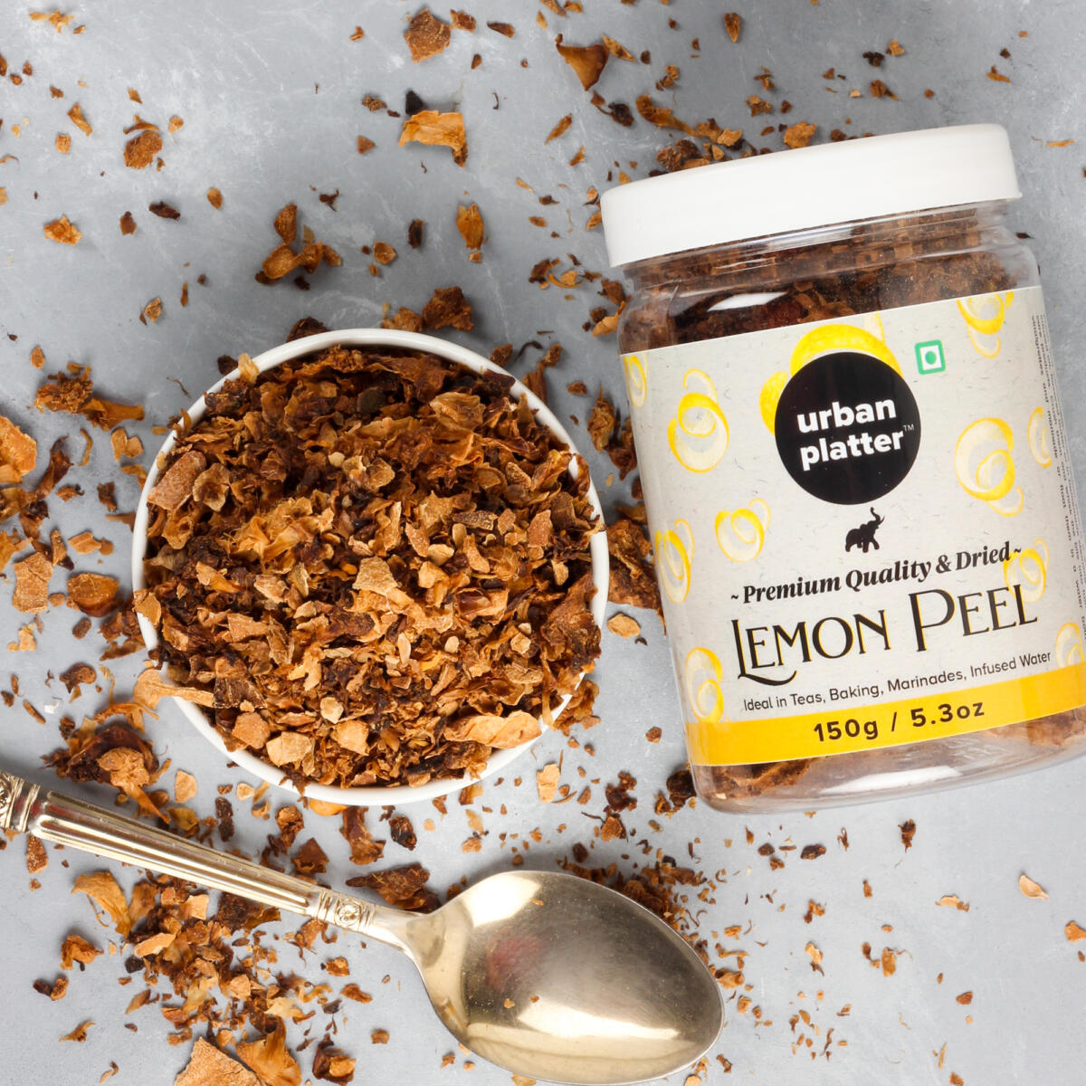 Urban Platter Dried Lemon Peel, 150g / 5.2oz [Premium Quality, Zesty & Aromatic]