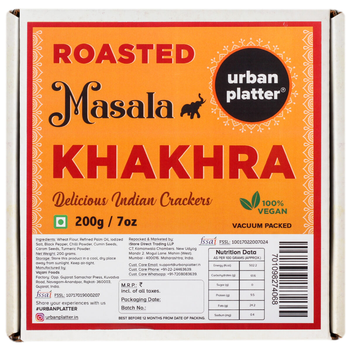 Urban Platter Crispy Roasted Masala Khakhra (Crackers), 200g