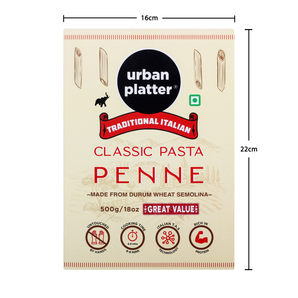 Urban Platter Traditional Italian Classic Penne Pasta, 500g [Made from Durum Wheat Semolina]