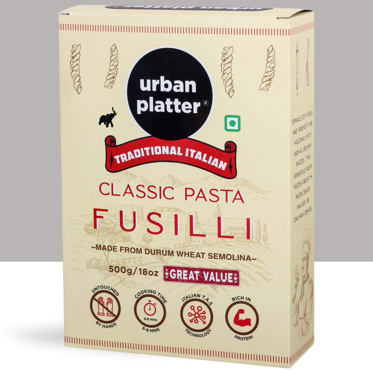 Urban Platter Traditional Italian Classic Fusilli Pasta, 500g [Made from Durum Wheat Semolina]