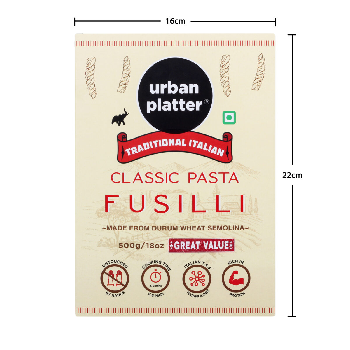 Urban Platter Traditional Italian Classic Fusilli Pasta, 500g [Made from Durum Wheat Semolina]