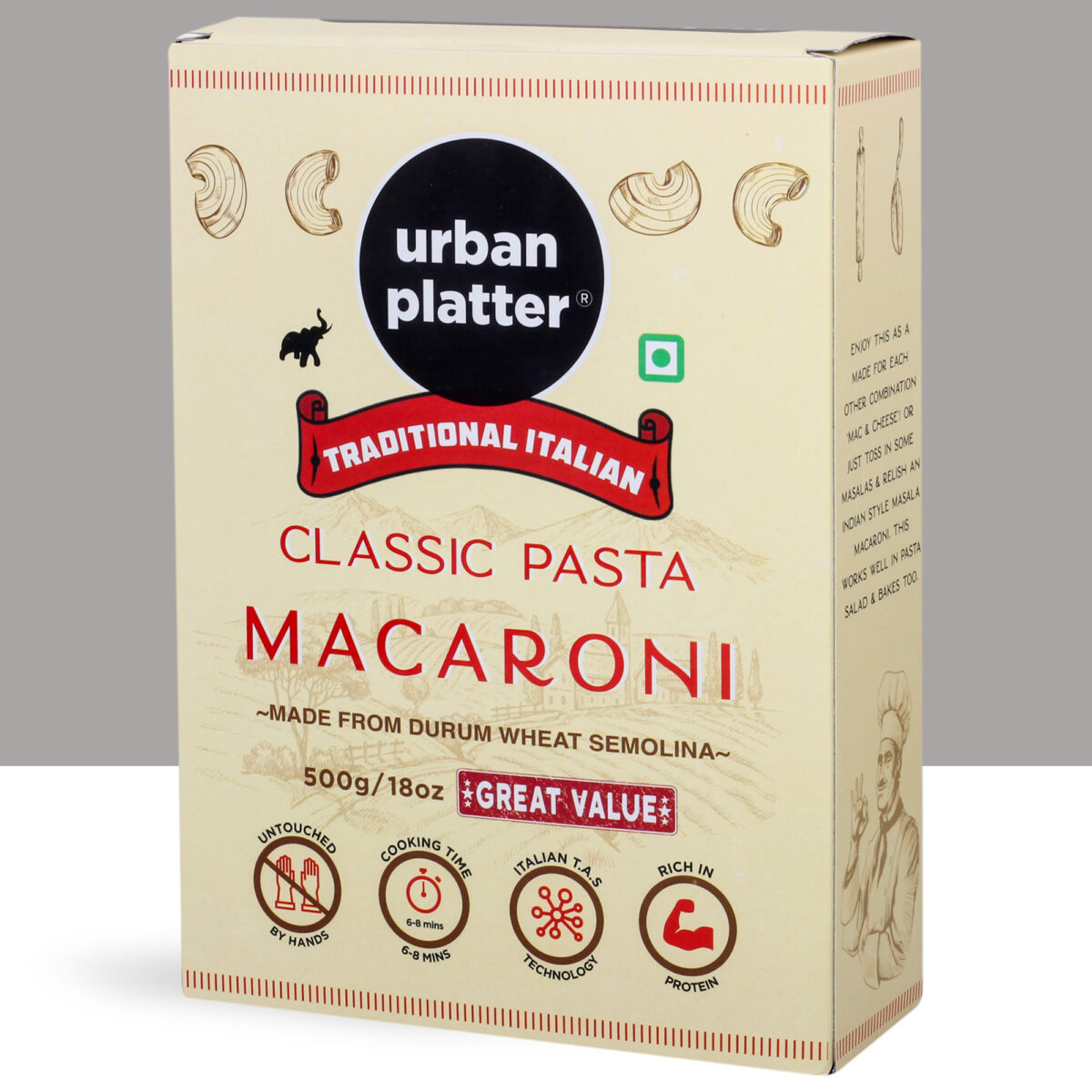 Urban Platter Traditional Italian Classic Macaroni Pasta, 500g [Made from Durum Wheat Semolina]