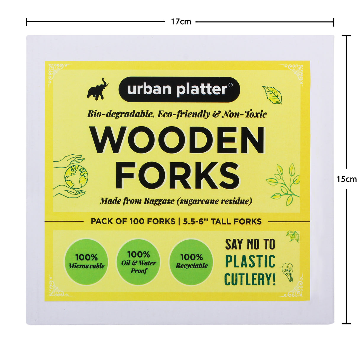 Urban Platter Eco-Friendly Wooden Disposable Forks, [Pack of 100, Food-Grade and Made with Bagasse]