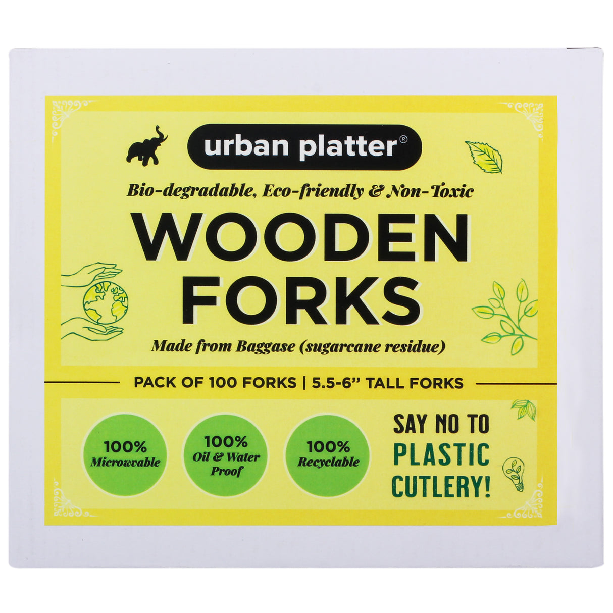 Urban Platter Eco-Friendly Wooden Disposable Forks, [Pack of 100, Food-Grade and Made with Bagasse]