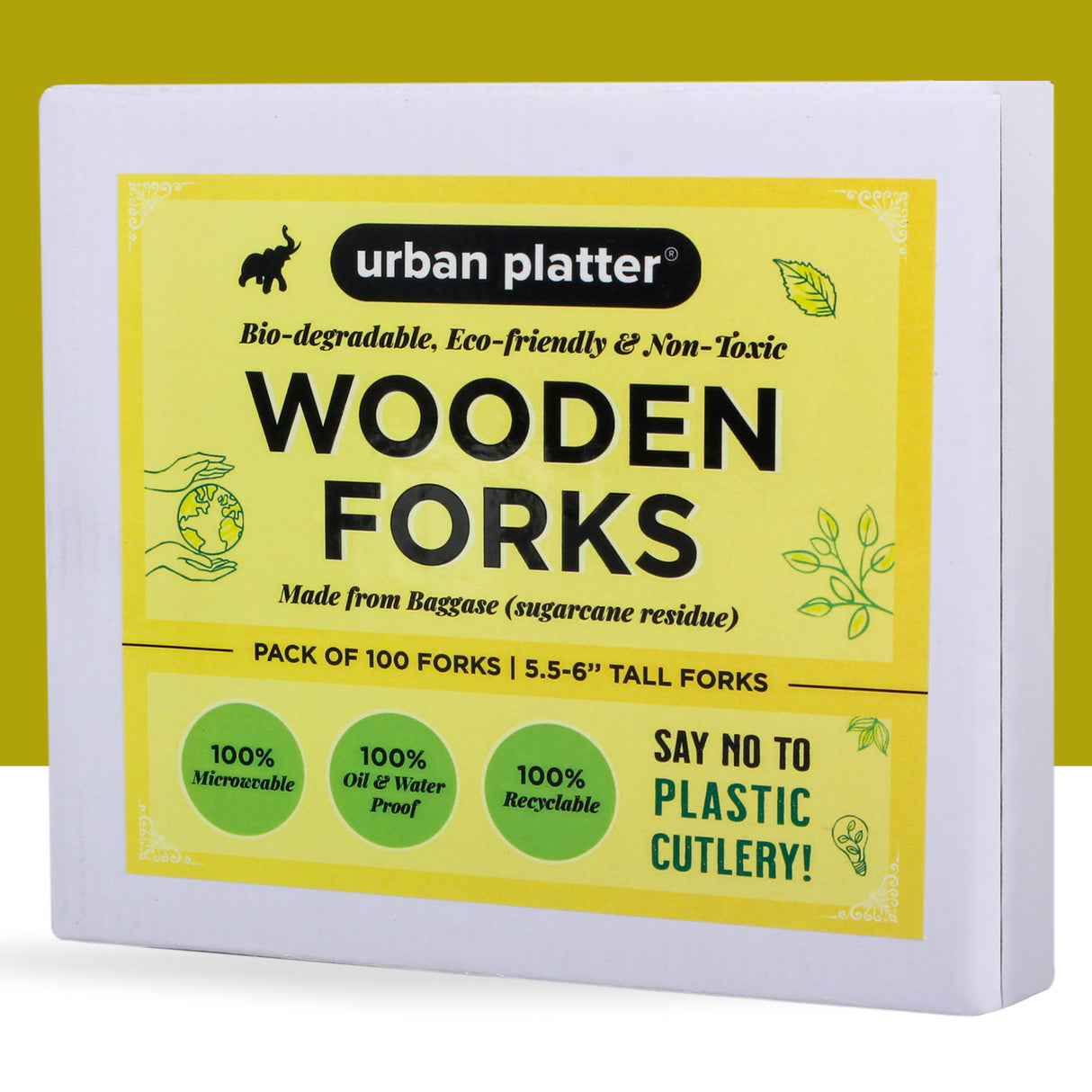 Urban Platter Eco-Friendly Wooden Disposable Forks, [Pack of 100, Food-Grade and Made with Bagasse]