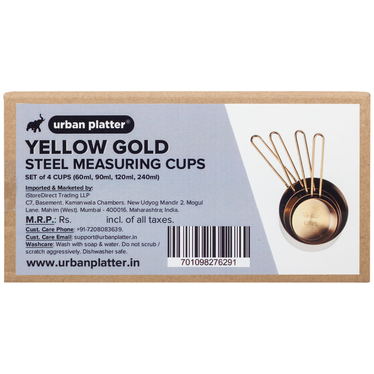 Urban Platter Yellow Gold Steel Measuring Cups [Set of 4 Cups - 60ml, 80ml, 125ml, 250ml]