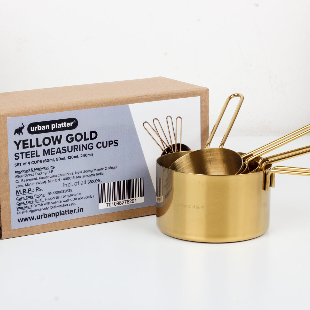 Urban Platter Yellow Gold Steel Measuring Cups [Set of 4 Cups - 60ml, 80ml, 125ml, 250ml]