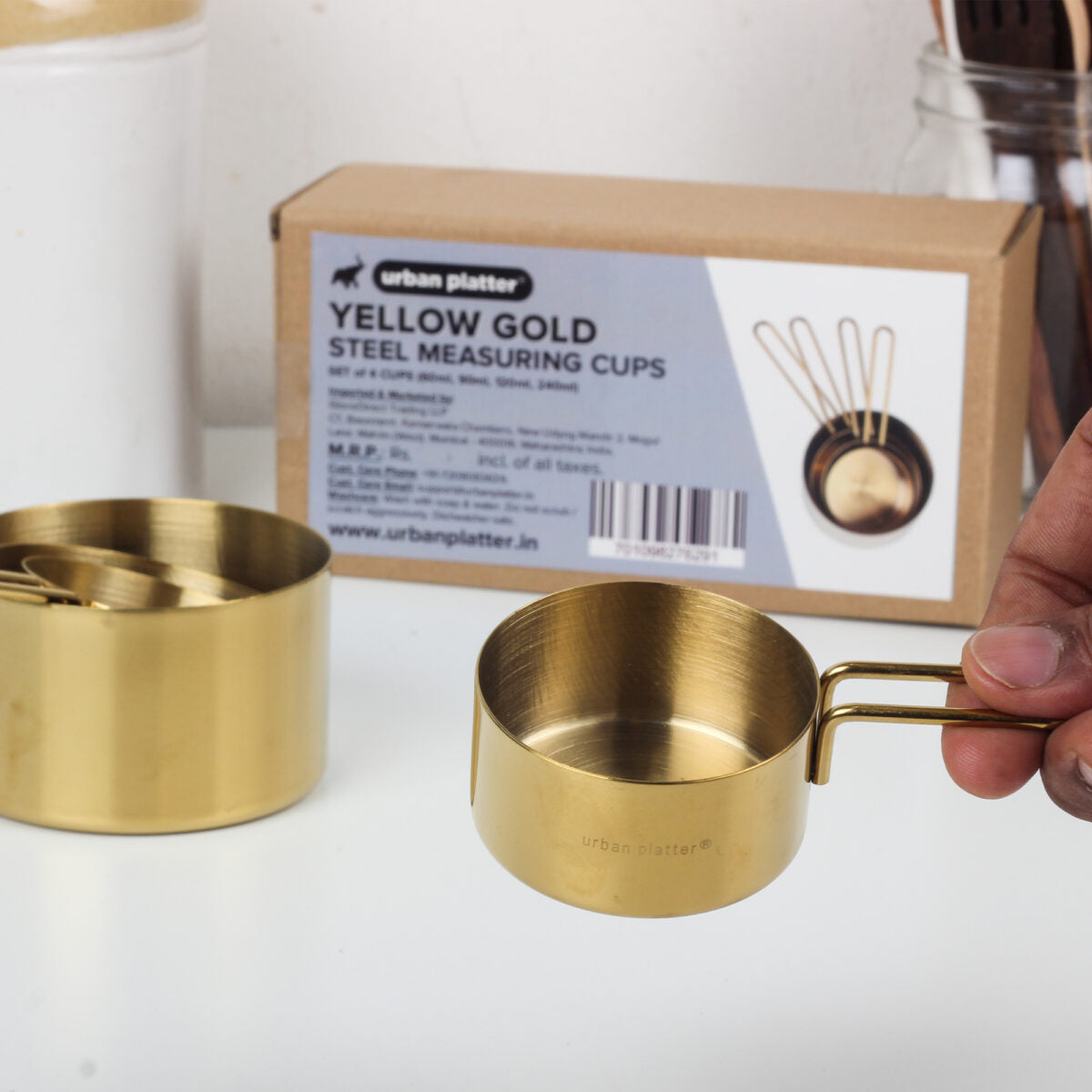 Urban Platter Yellow Gold Steel Measuring Cups [Set of 4 Cups - 60ml, 80ml, 125ml, 250ml]