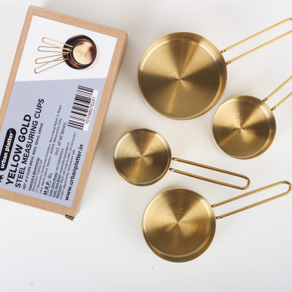 Urban Platter Yellow Gold Steel Measuring Cups [Set of 4 Cups - 60ml, 80ml, 125ml, 250ml]