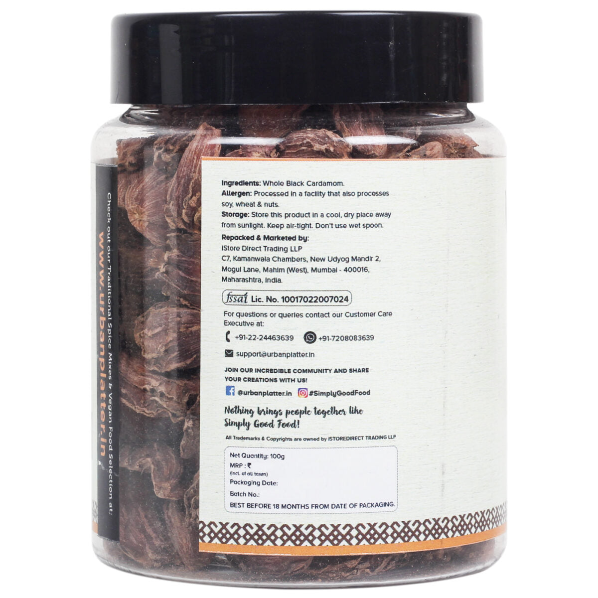 Urban Platter Whole Black Cardamom (Badi Elaichi), 100g