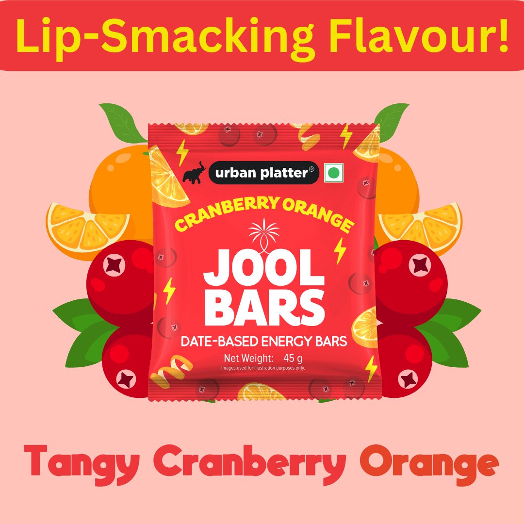 Urban Platter Cranberry Orange Jool Bars, 45g (Medjool Date Based | Energy Bars | Pack of 1 | Plant Based | With Rolled Oats and Almond Flour)