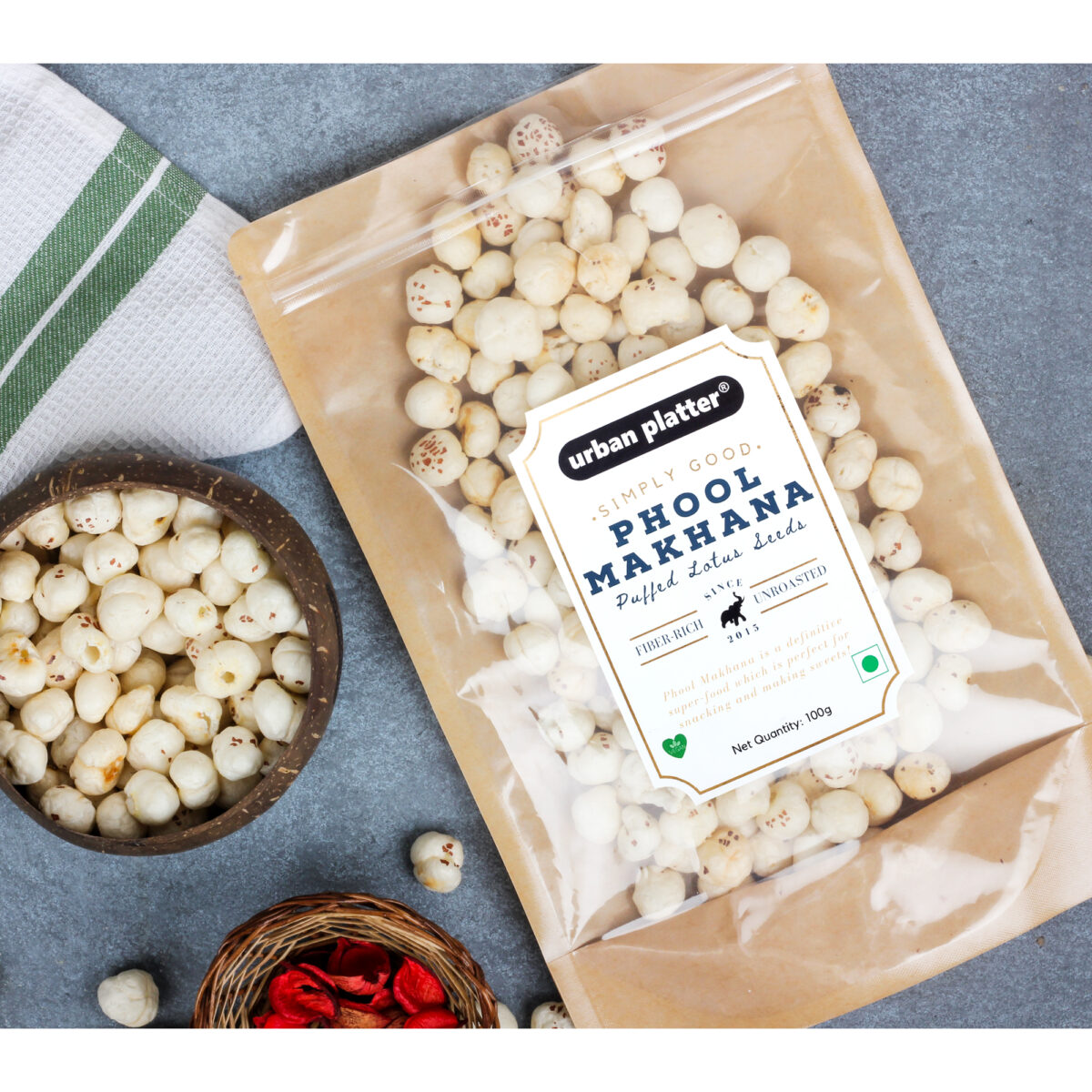 Urban Platter Puffed Fox Nuts (Unroasted Makhana), 100g