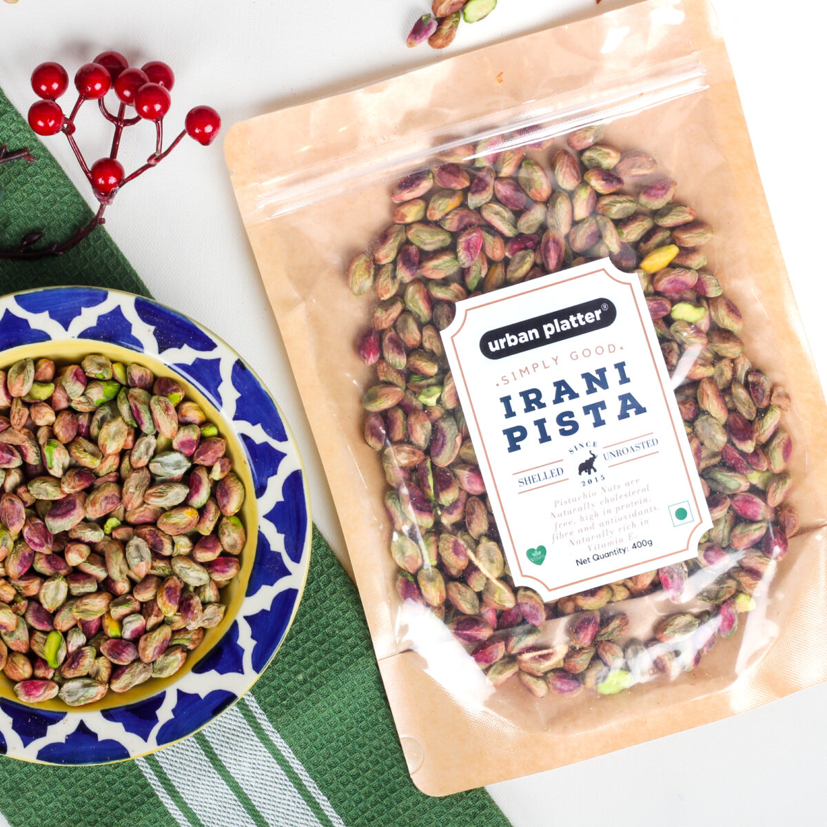 Urban Platter Whole Raw Shelled Pistachio (Pista), 400g