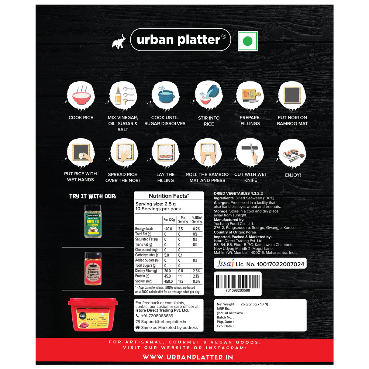 Urban Platter Sushi Nori Sheets, (Roasted Seaweed Sheets | Umami-Rich | Essential for Sushi & Asian Cuisine | Product of Korea)