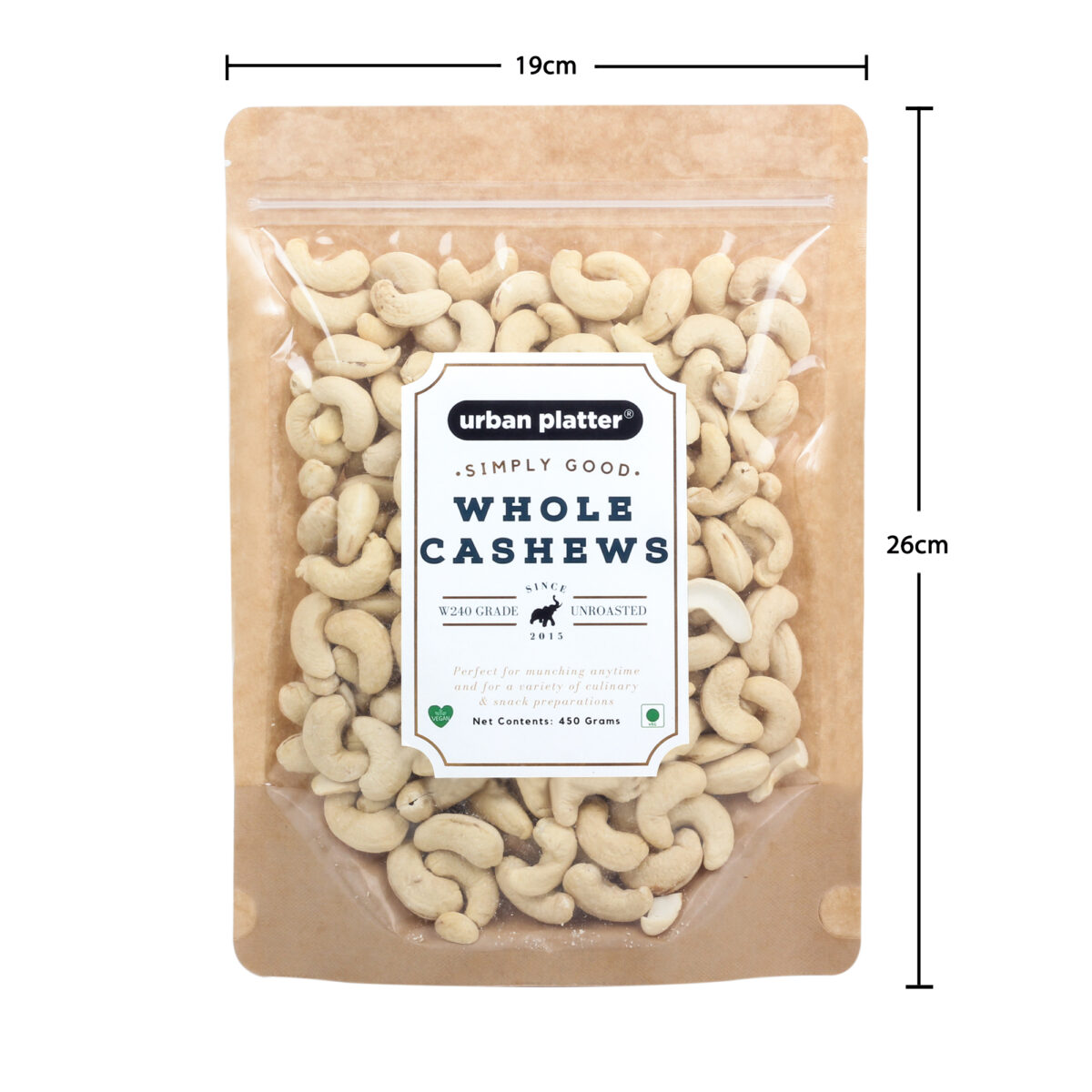 Urban Platter Bold Cashew Nuts (Grade: W240), 450g