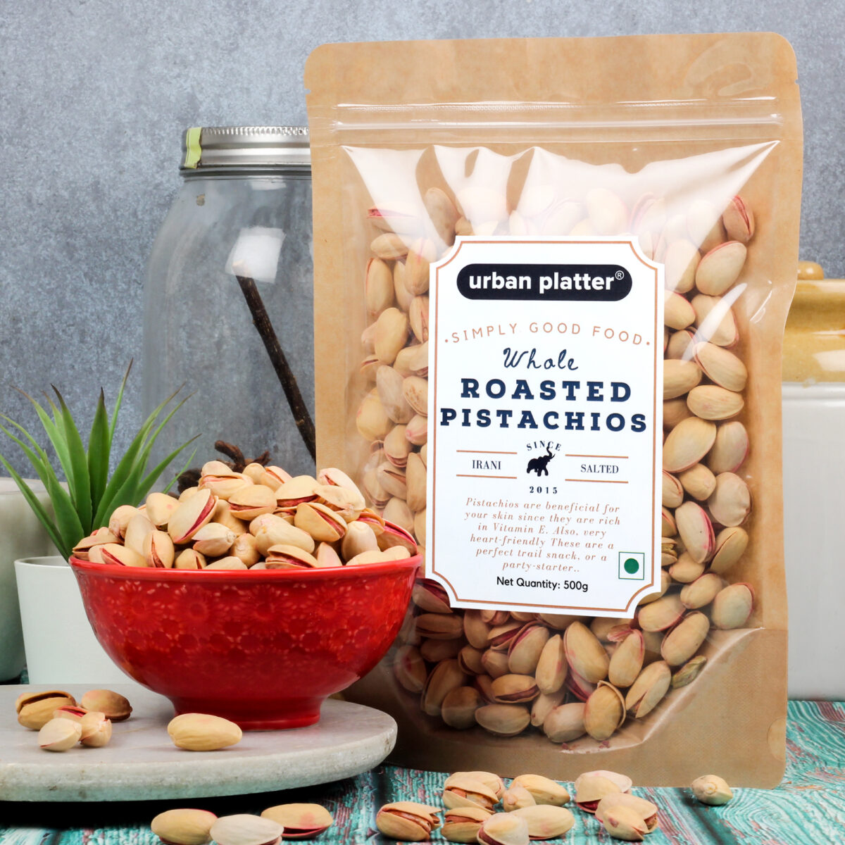 Urban Platter Whole Roasted Salted Pistachios (Pista), 500g