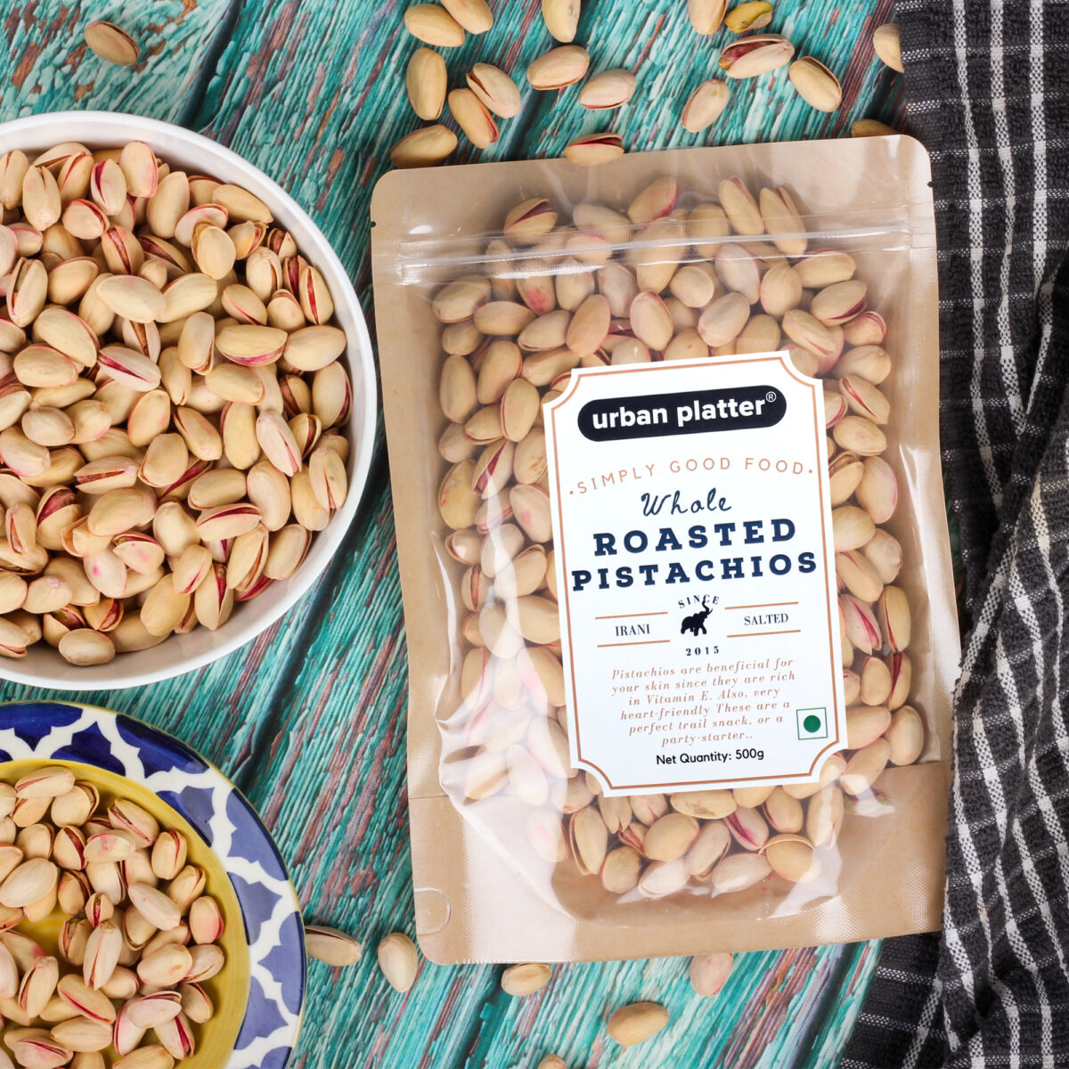 Urban Platter Whole Roasted Salted Pistachios (Pista), 500g