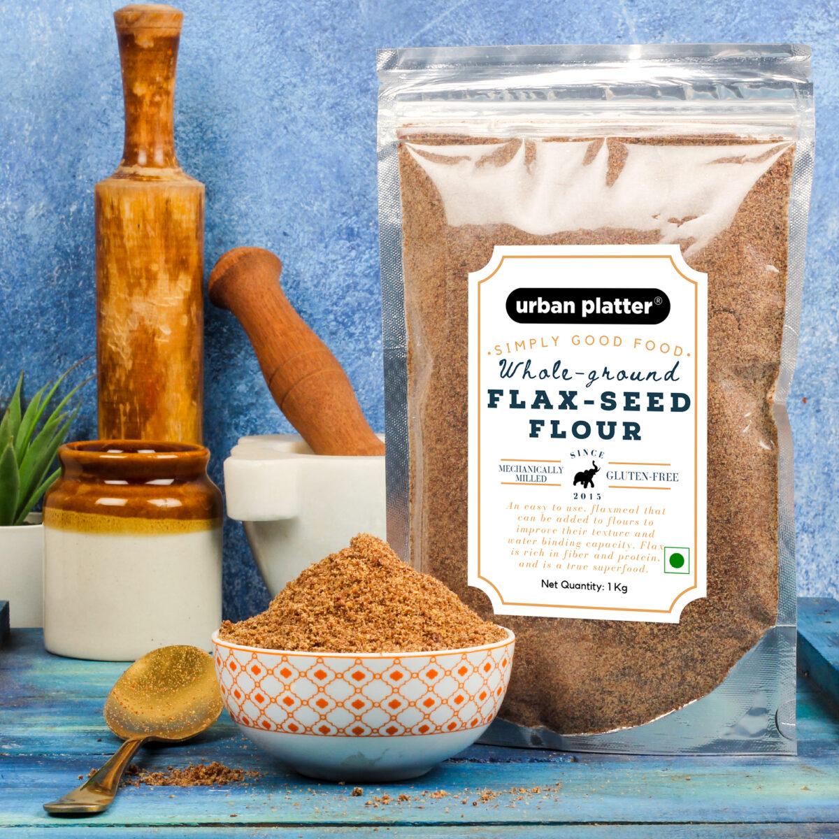 Urban Platter Whole Ground Flax Seed Flour, 1Kg (Alsi Powder, Coarsely Ground, Excellent for Rotis and Baking)