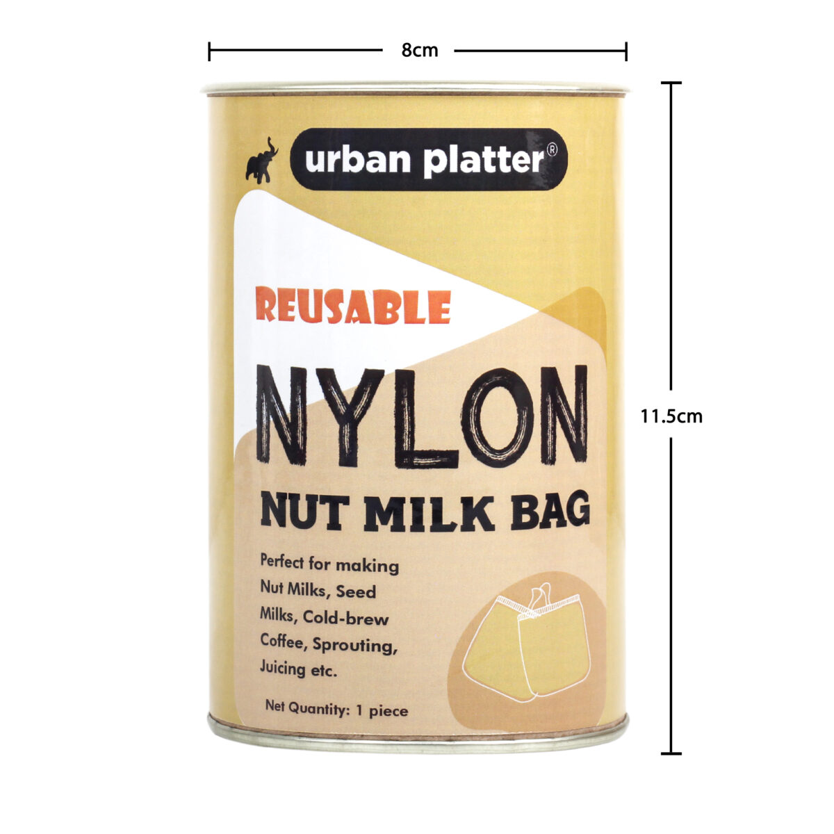 Urban Platter Fine Mesh Nylon Nut Milk Bag, Size: 12 inch by 12 inch [Reusable, Washable, Premium Quality - Almond Milk Bag, Cold Brew Coffee Bag and All Purpose Strainer]