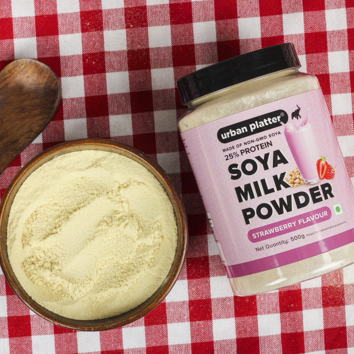 Urban Platter Strawberry Soya Milk Powder, 500g  [Plant-Based / Dairy-free Milk Alternative, Non-GMO & 25% Protein]