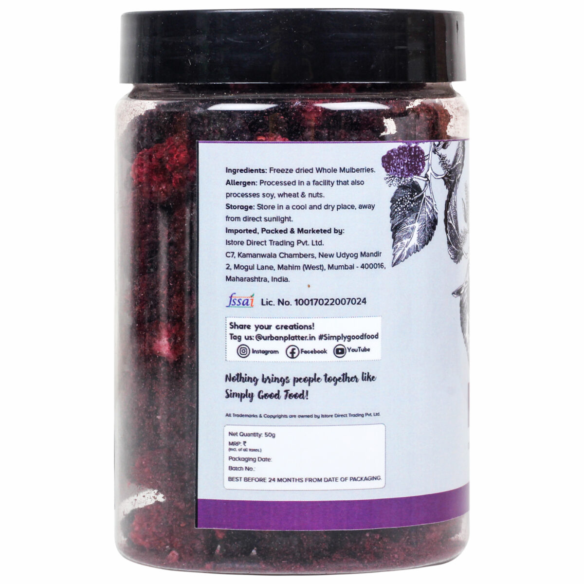 Urban Platter Freeze Dried Whole Mulberry, 50g