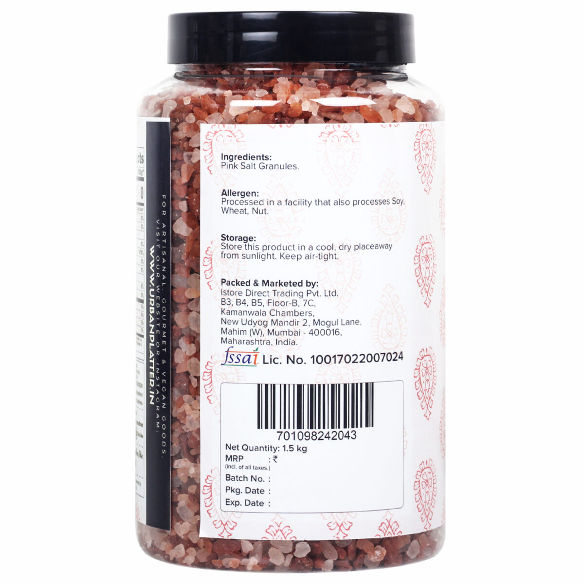 Urban Platter Pink Himalayan Rock Salt Granules, 1.5kgs (Unrefined | Additive Free | 100% Pink Rock Salt Granules | Sendha Salt | PET Jar)