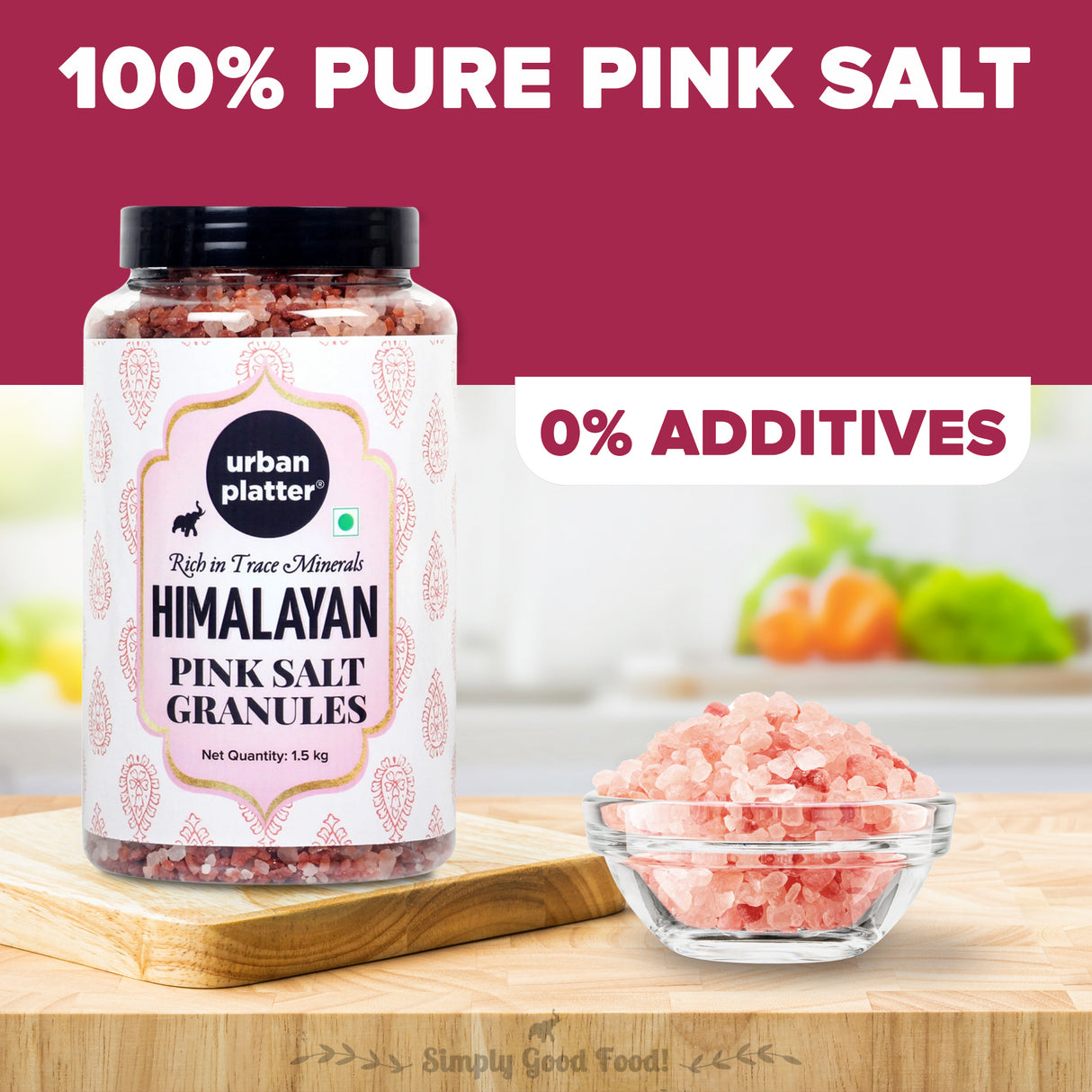 Urban Platter Pink Himalayan Rock Salt Granules, 1.5kgs (Unrefined | Additive Free | 100% Pink Rock Salt Granules | Sendha Salt | PET Jar)