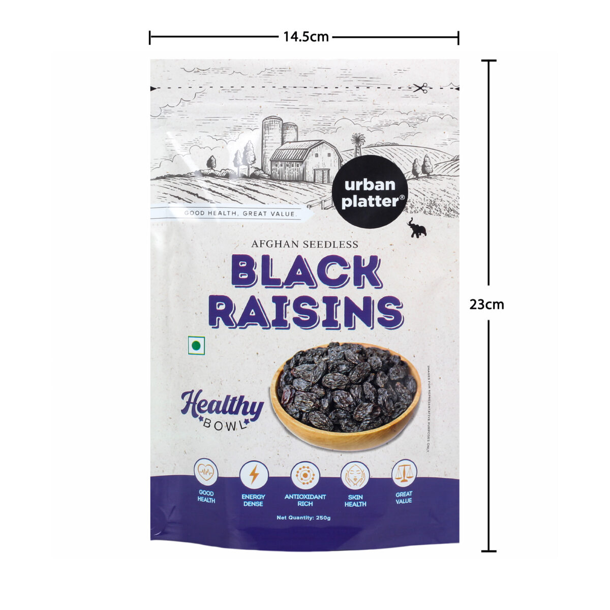 Urban Platter Healthy Bowl Afghan Seedless Black Raisin, 250g