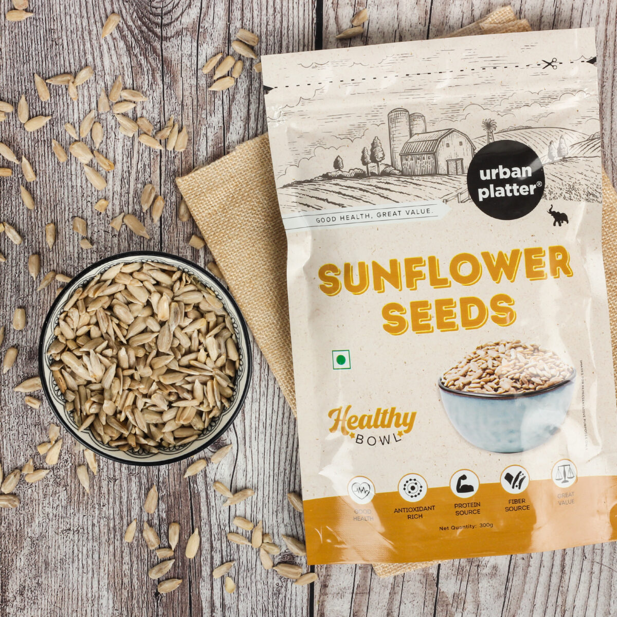 Urban Platter Healthy Bowl Raw Sunflower Seeds, 300g