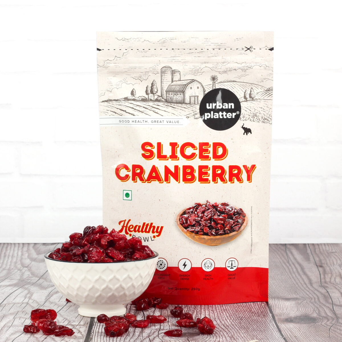 Urban Platter Healthy Bowl Dried Sliced Cranberries, 250g (Product of USA | Tart & Sweet | Enjoy as Snack | Source of Antioxidants)