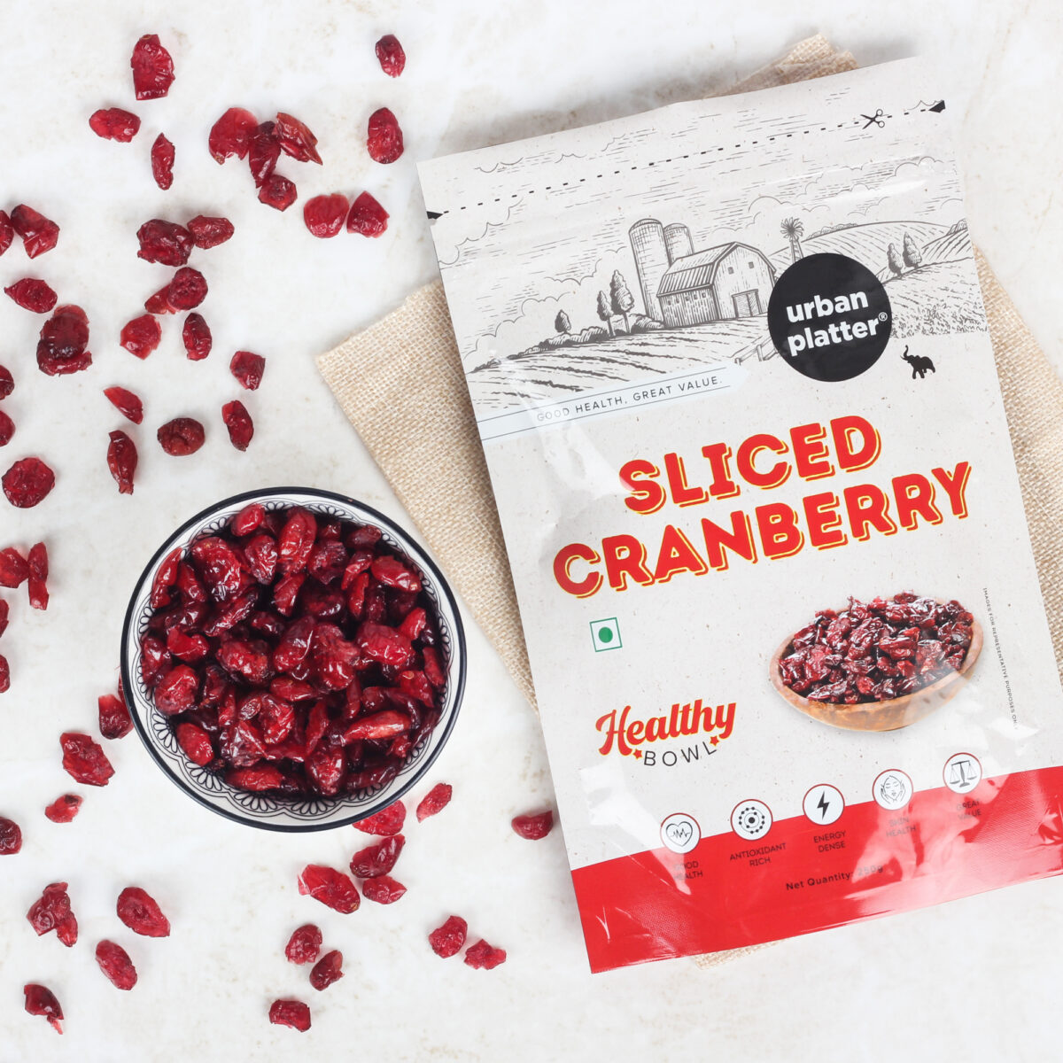 Urban Platter Healthy Bowl Dried Sliced Cranberries, 250g (Product of USA | Tart & Sweet | Enjoy as Snack | Source of Antioxidants)