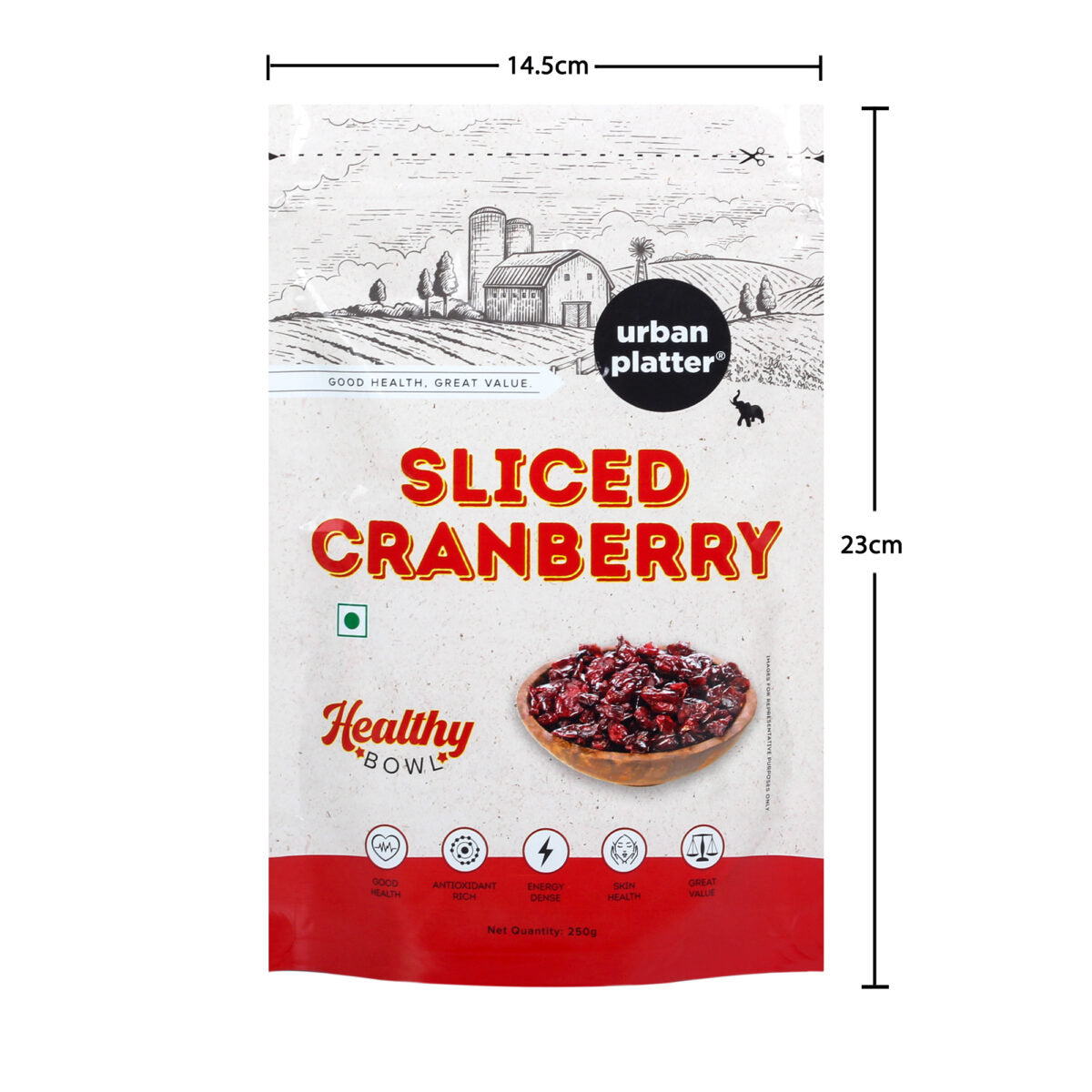 Urban Platter Healthy Bowl Dried Sliced Cranberries, 250g (Product of USA | Tart & Sweet | Enjoy as Snack | Source of Antioxidants)