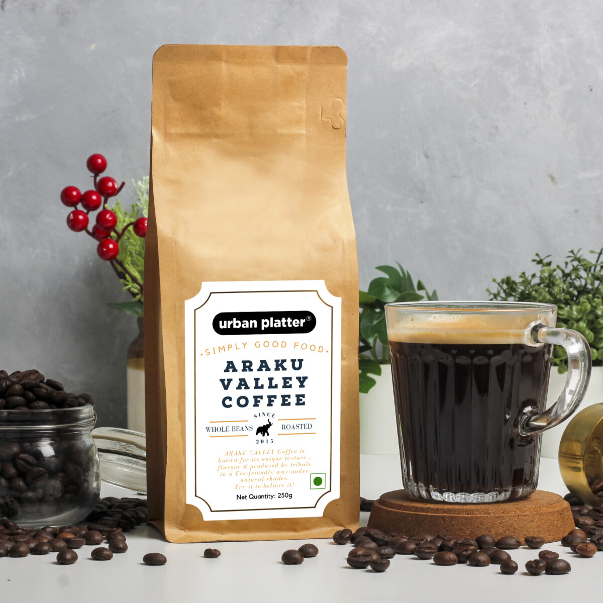 Urban Platter Roasted Araku Valley Coffee Beans, 250g
