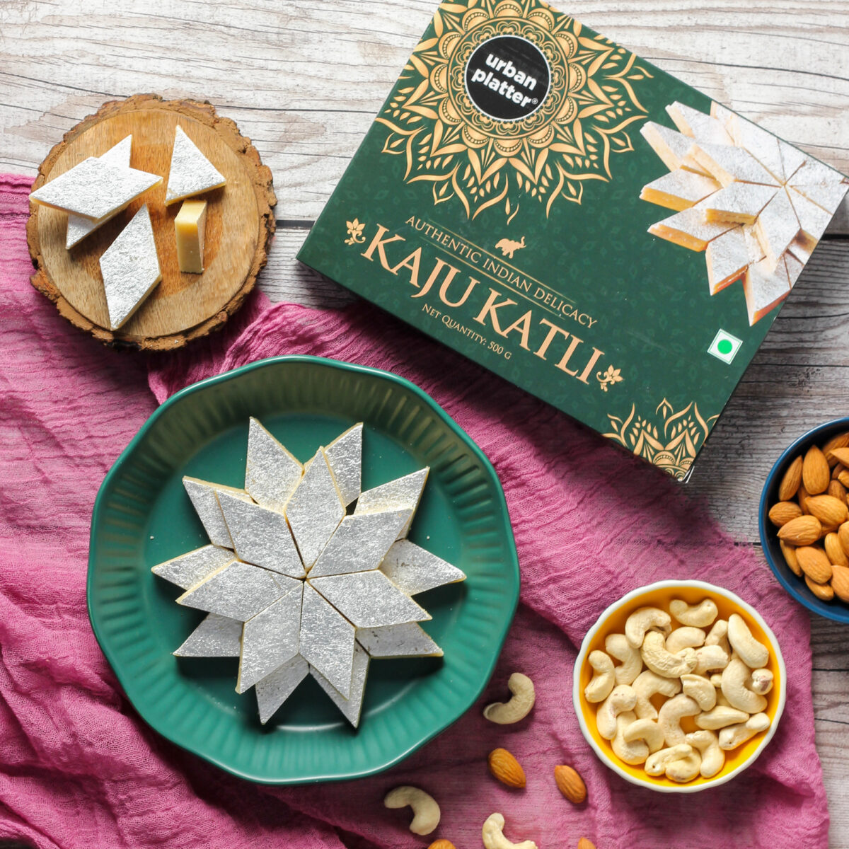 Urban Platter Premium Kaju Katli, 500g (Cashew Nut Sweets, Indian Mithai)