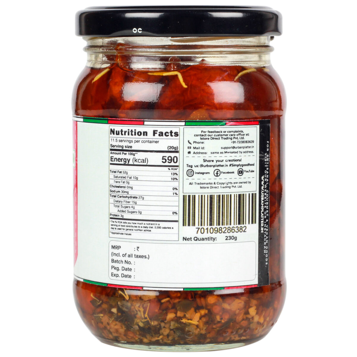 Urban Platter Sun-Dried Tomato in Extra Virgin Olive Oil, 230g