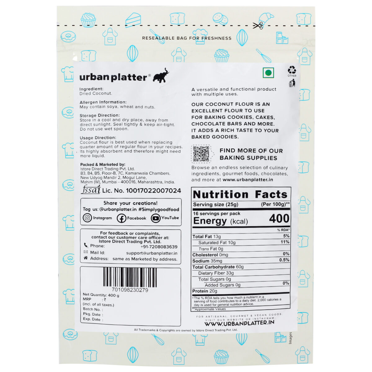 Urban Platter Coconut Flour, [Made with Coconuts from Tamil Nadu, Naturally Gluten-free, Fiber-rich, Paleo friendly, Perfect for baking, making cookies]