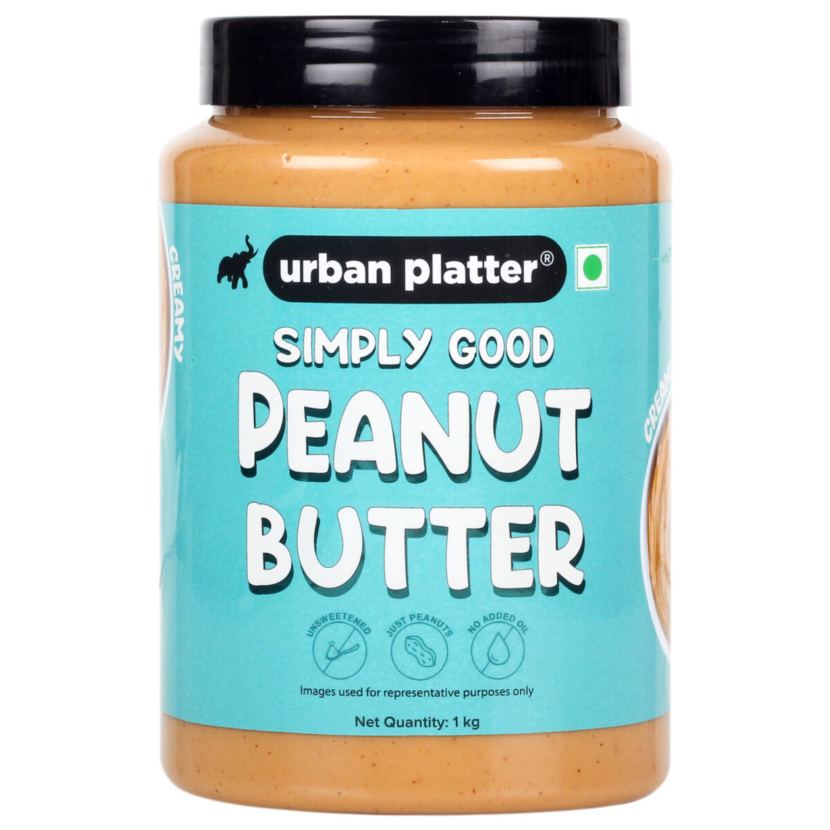 Urban Platter Natural Creamy Peanut Butter, 1kg / 35.2oz [Unsweetened, No Added Oil]