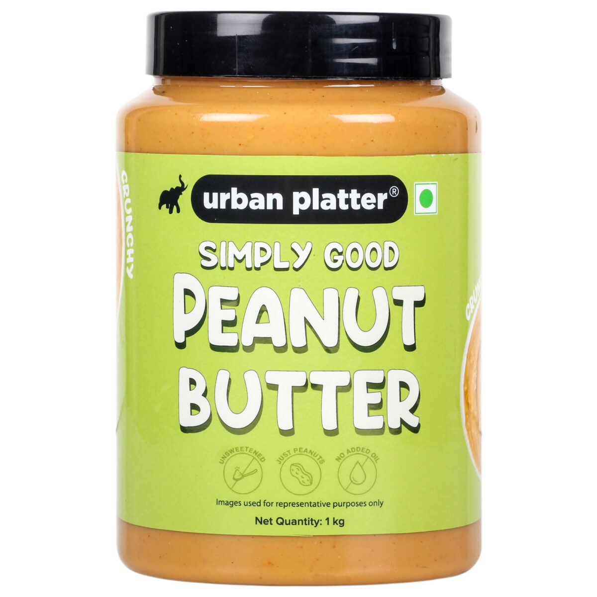 Urban Platter Natural Crunchy Peanut Butter, 1kg / 35.2oz [Unsweetened, No Added Oil]