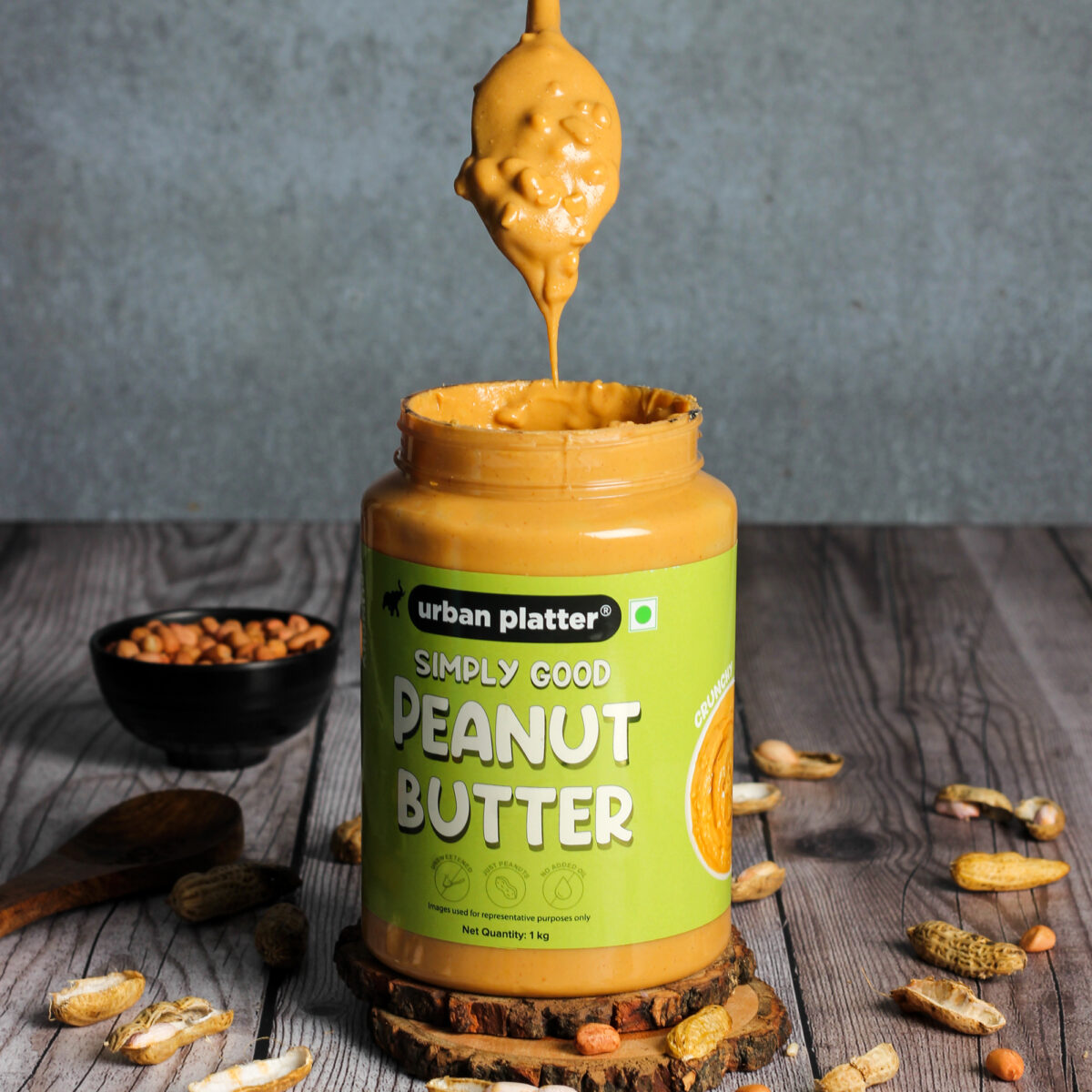 Urban Platter Natural Crunchy Peanut Butter, 1kg / 35.2oz [Unsweetened, No Added Oil]