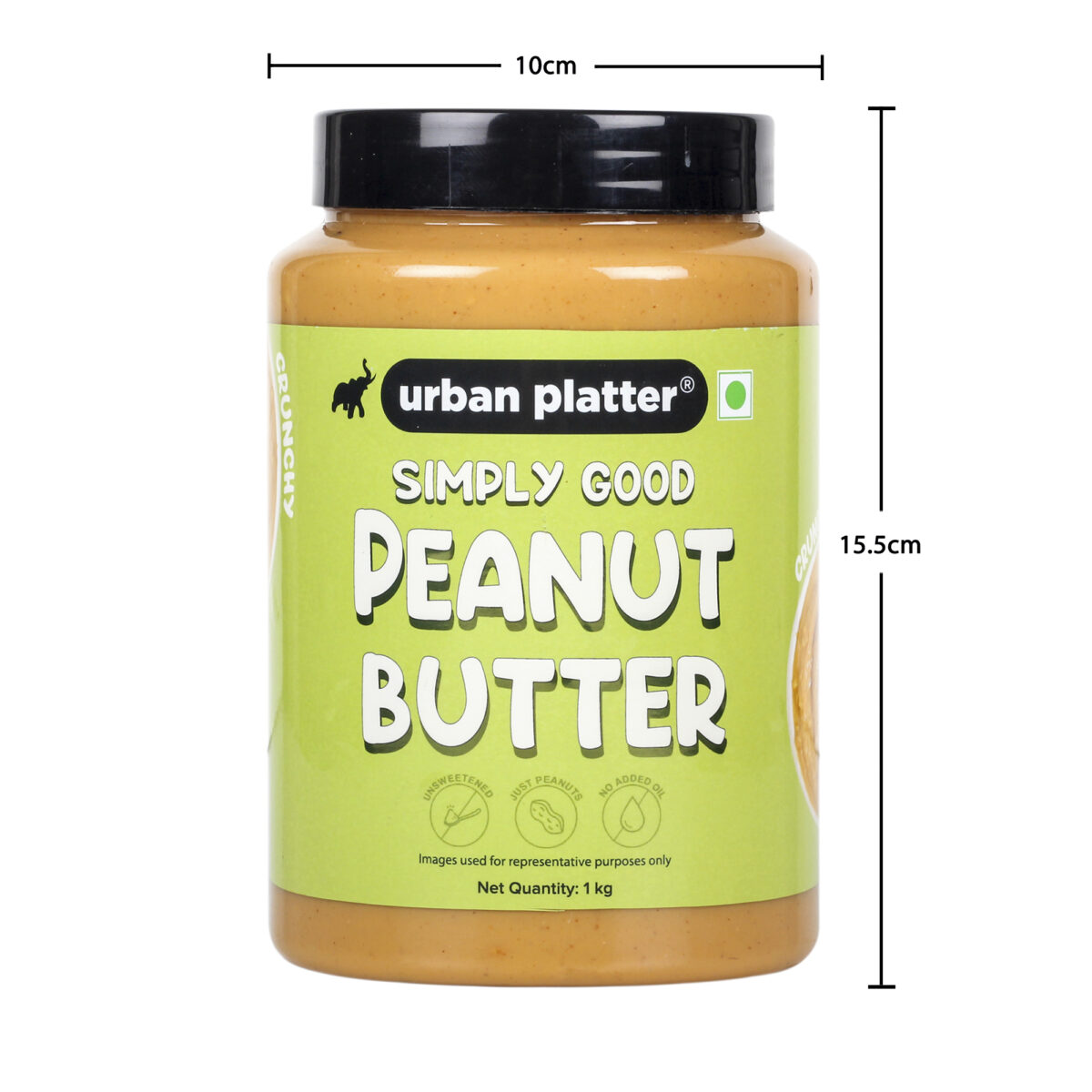 Urban Platter Natural Crunchy Peanut Butter, 1kg / 35.2oz [Unsweetened, No Added Oil]