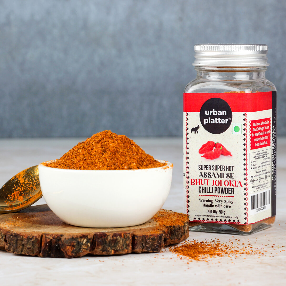 Urban Platter Assamese Bhut Jolokia chilli Powder, 50g  [1 Million Scovilles of Heat, King Naga chilli Powder, SUPER-HOT]