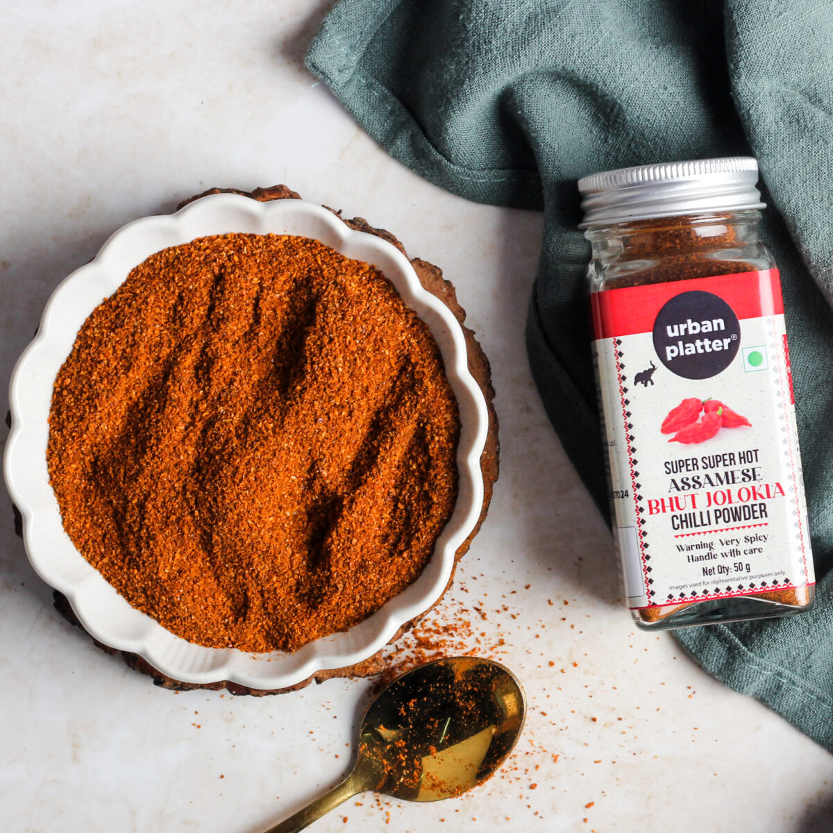 Urban Platter Assamese Bhut Jolokia chilli Powder, 50g  [1 Million Scovilles of Heat, King Naga chilli Powder, SUPER-HOT]